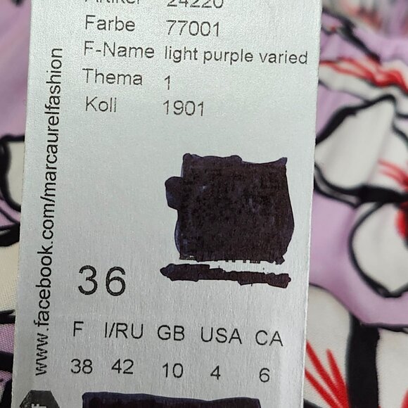 Marc Aurel Women's Light/Dark Purple Floral V-Neck Blouse Size 6 - Picture 5 of 8